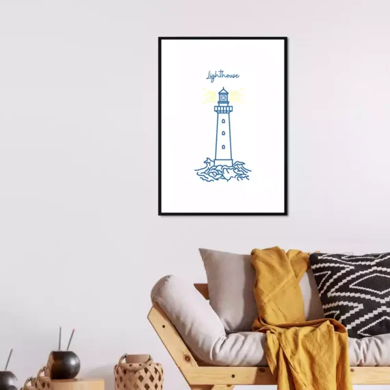 Blue Lighthouse – Line Art Dekoratif Duvar Tablosu